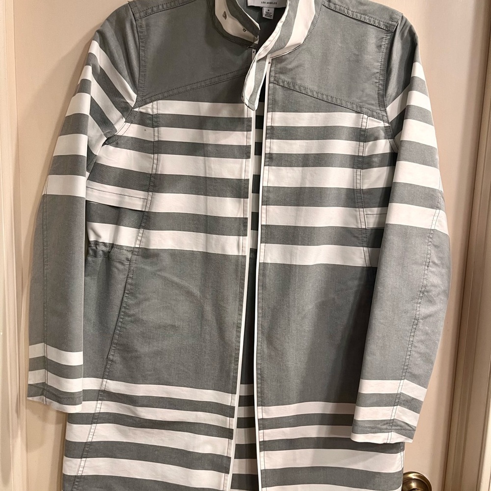 {Anthro} Current Air Gray & White
Striped Raincoat, size small